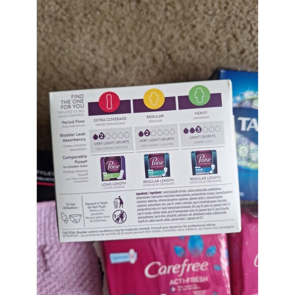 $49 Personal Hygiene Pack:Tampax, Carefree, One by Poise,Soleil Bella Bic,Gloves - Picture 3 of 7